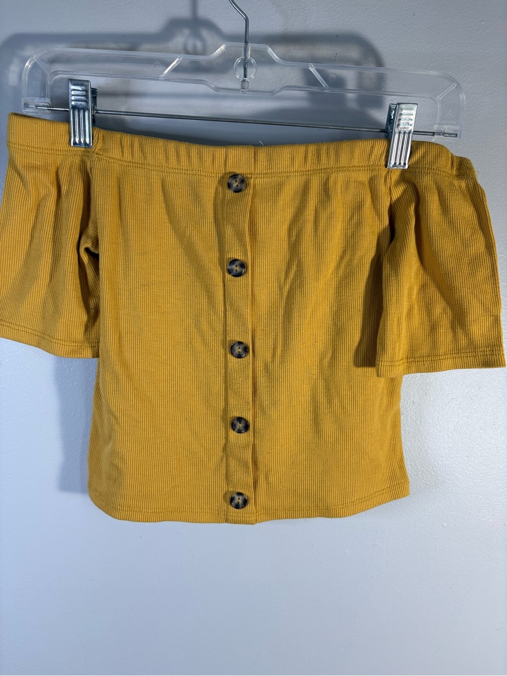 Off-Shoulder Button-Front Crop Top in Mustard